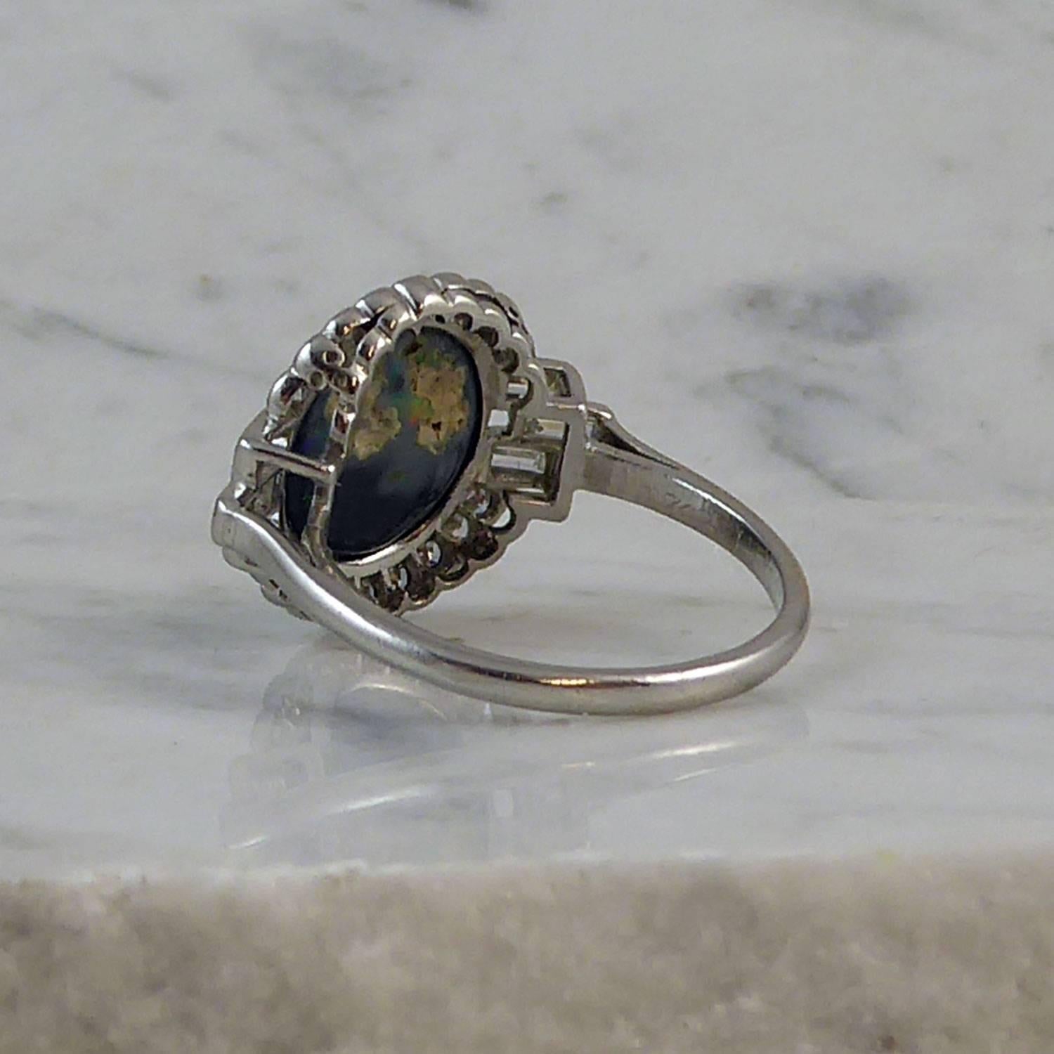 Art Deco 2.03 Carat Black Opal and Diamond Ring, Platinum, circa 1930s 2