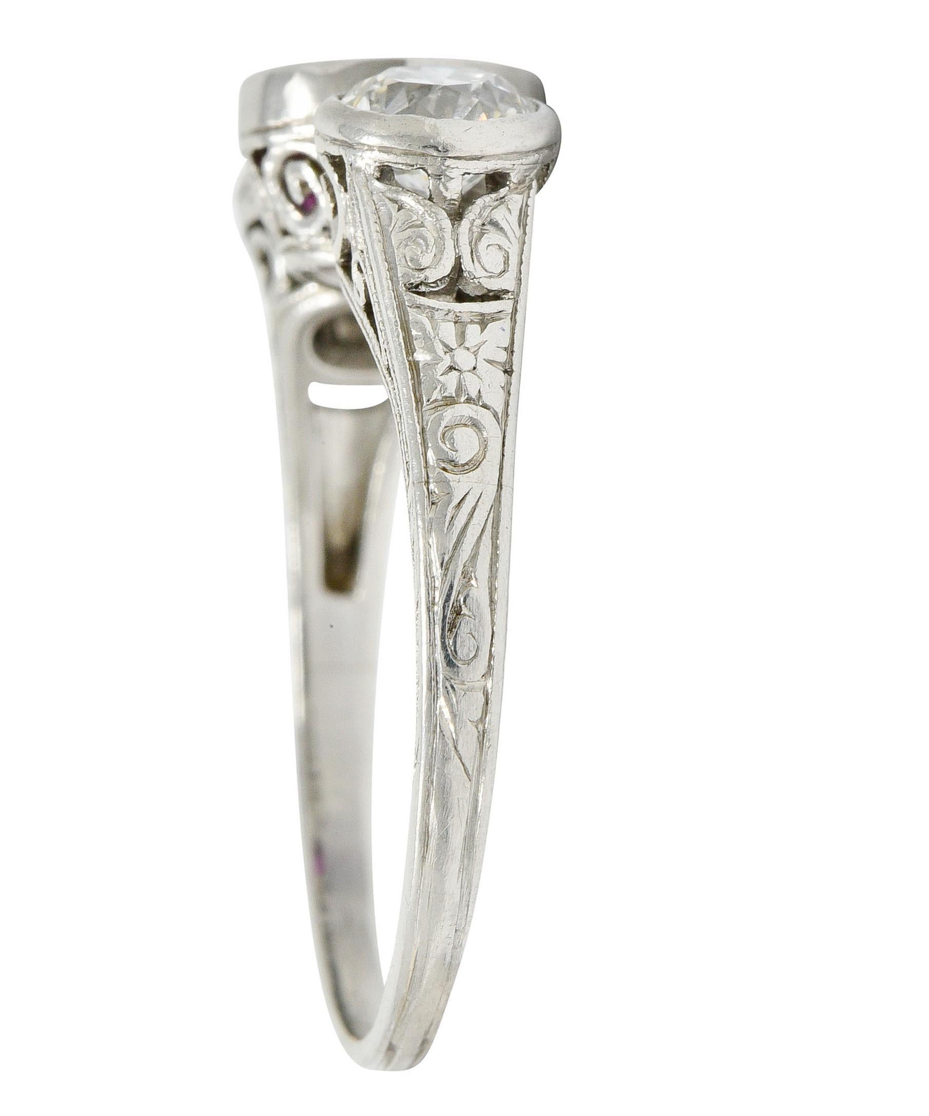 Oval Cut Art Deco 2.03 Carat No Heart Burma Ruby Diamond Platinum Three-Stone Ring