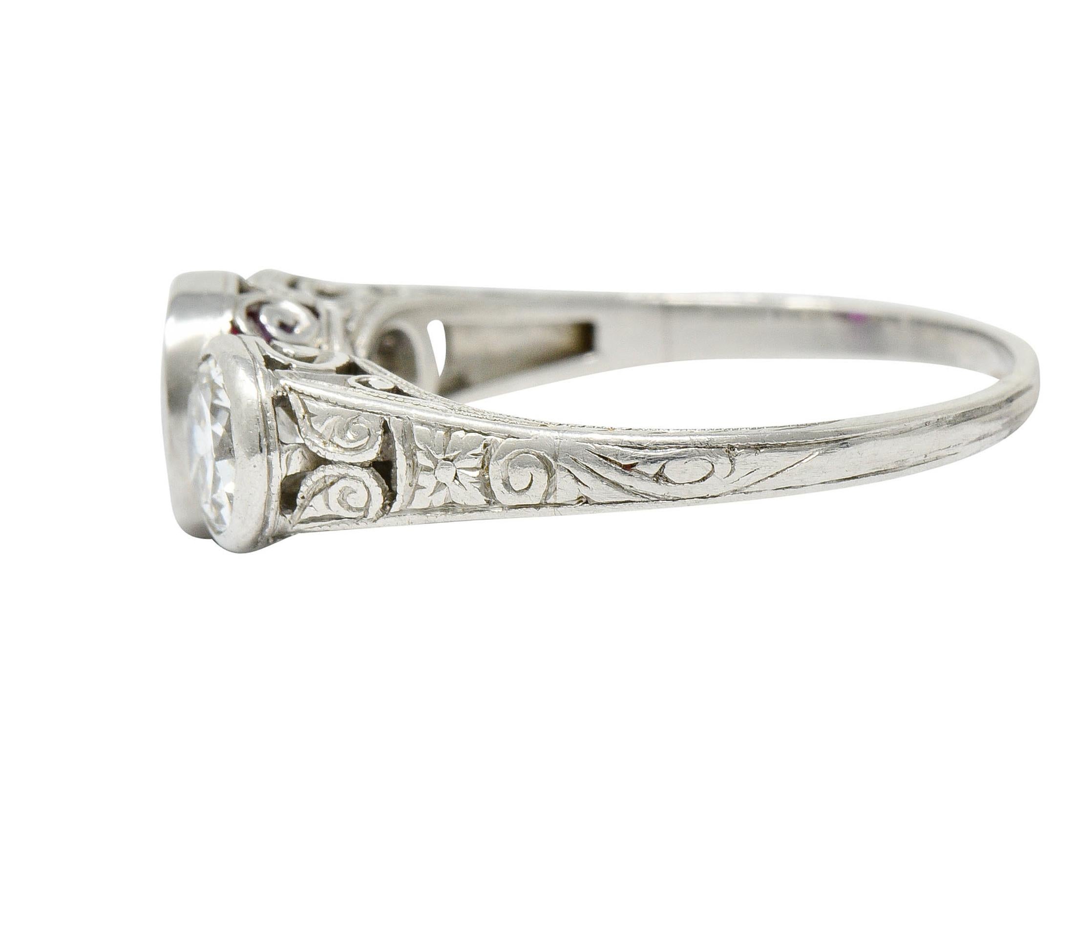 Women's or Men's Art Deco 2.03 Carat No Heart Burma Ruby Diamond Platinum Three-Stone Ring