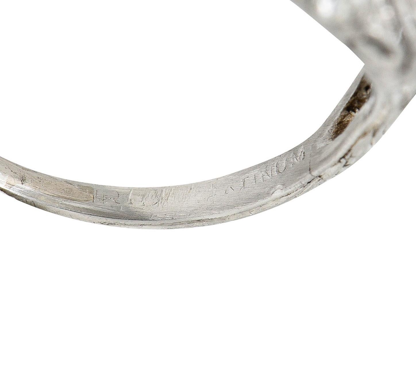 Art Deco 2.03 Carats Old European Cut Diamond Platinum Foliate Engagement Ring For Sale 3