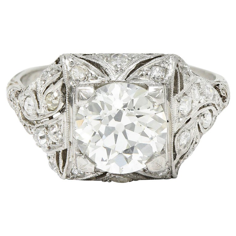 Art Deco Carats Old European Cut Diamond Platinum Foliate