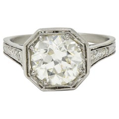 Art Deco 2.03 CTW Euro. Diamond Platinum Vintage Arrow Solitaire Engagement Ring