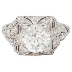 Art Deco 2.03 CTW Old European Diamond Platinum Foliate Vintage Engagement Ring
