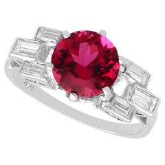 Art Deco 2.05 Carat Pink Tourmaline 0.55 Carat Diamond Platinum Ring Circa 1925