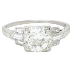 Vintage Art Deco 2.05 Carats Diamond Platinum Engraved Engagement Ring