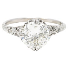 Art Deco 2.05 Carats Old European Diamond Platinum Trellis Engagement Ring GIA