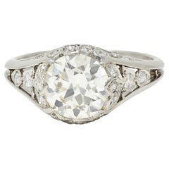 Art Deco 2.05 CTW Old European Cut Diamond Platinum Foliate Engagement Ring