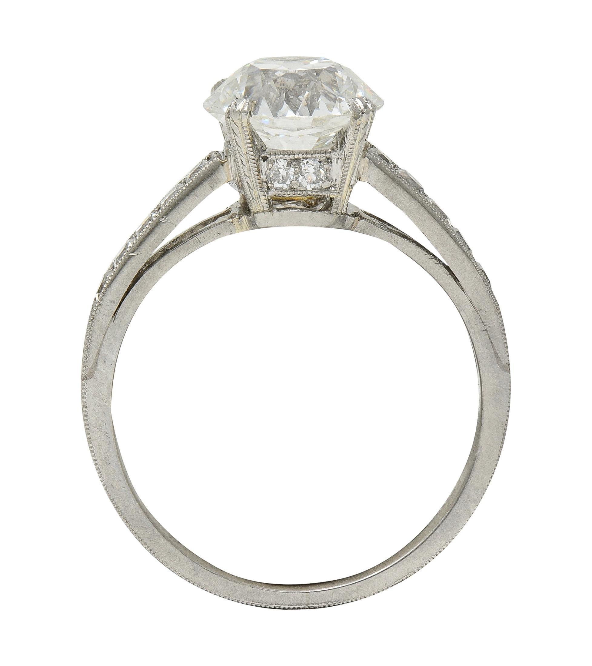 Platin-Verlobungsring mit 2.05 Karat Diamant im alteuropäischen Schliff im Art déco-Stil (Rundschliff) im Angebot