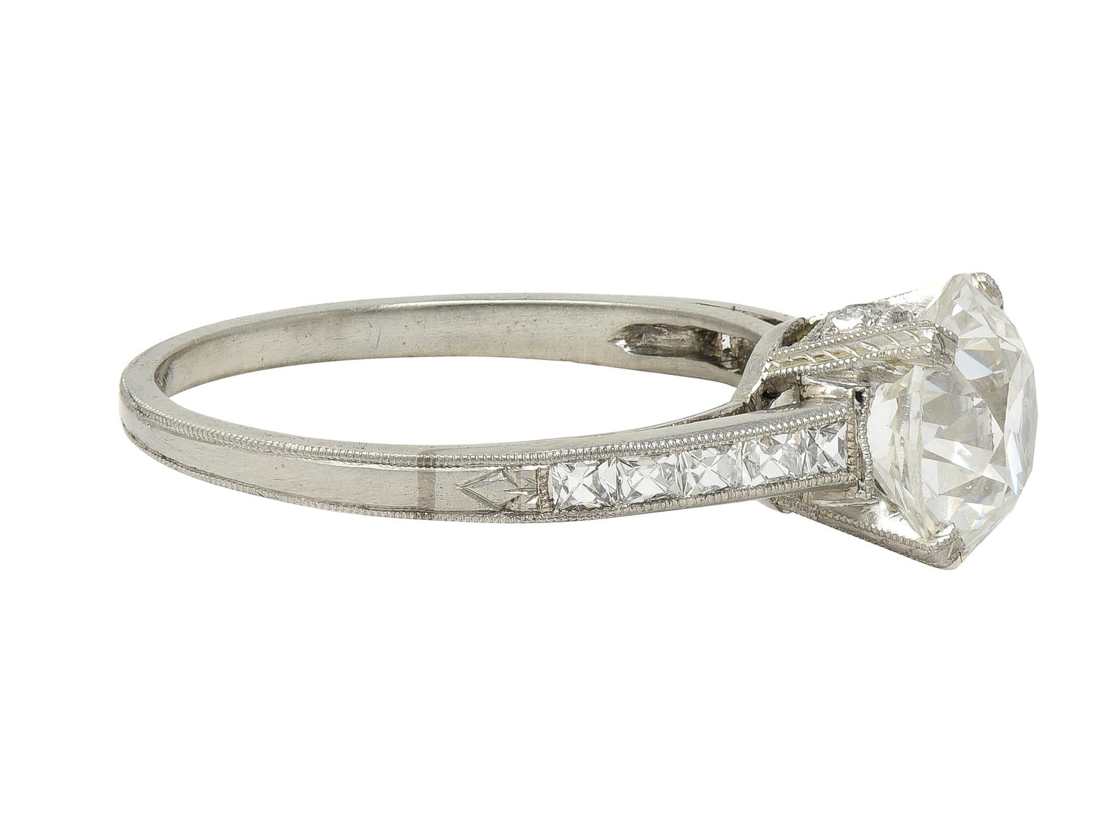 Platin-Verlobungsring mit 2.05 Karat Diamant im alteuropäischen Schliff im Art déco-Stil für Damen oder Herren im Angebot
