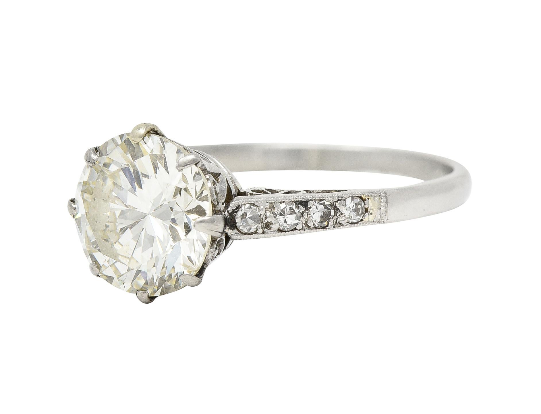 Women's Art Deco 2.05 CTW Old European Diamond Platinum Crown Vintage Engagement Ring For Sale