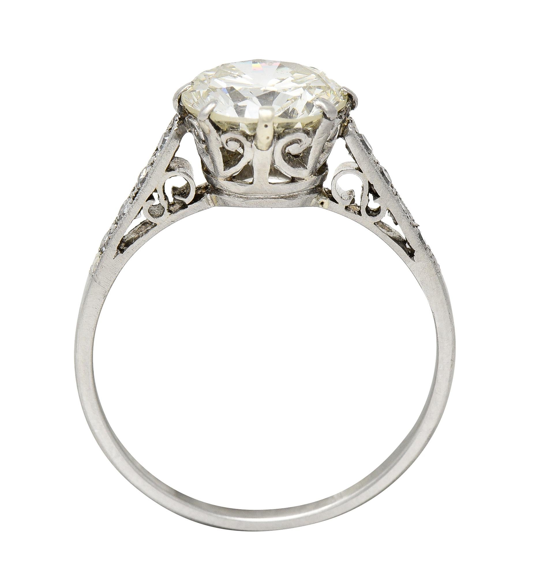 Art Deco 2.05 CTW Old European Diamond Platinum Crown Vintage Engagement Ring For Sale 1