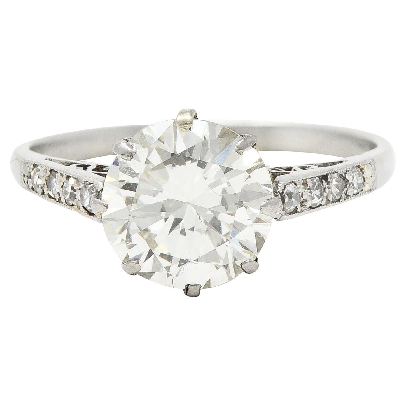 Art Deco 2.05 CTW Old European Diamond Platinum Crown Vintage Engagement Ring For Sale