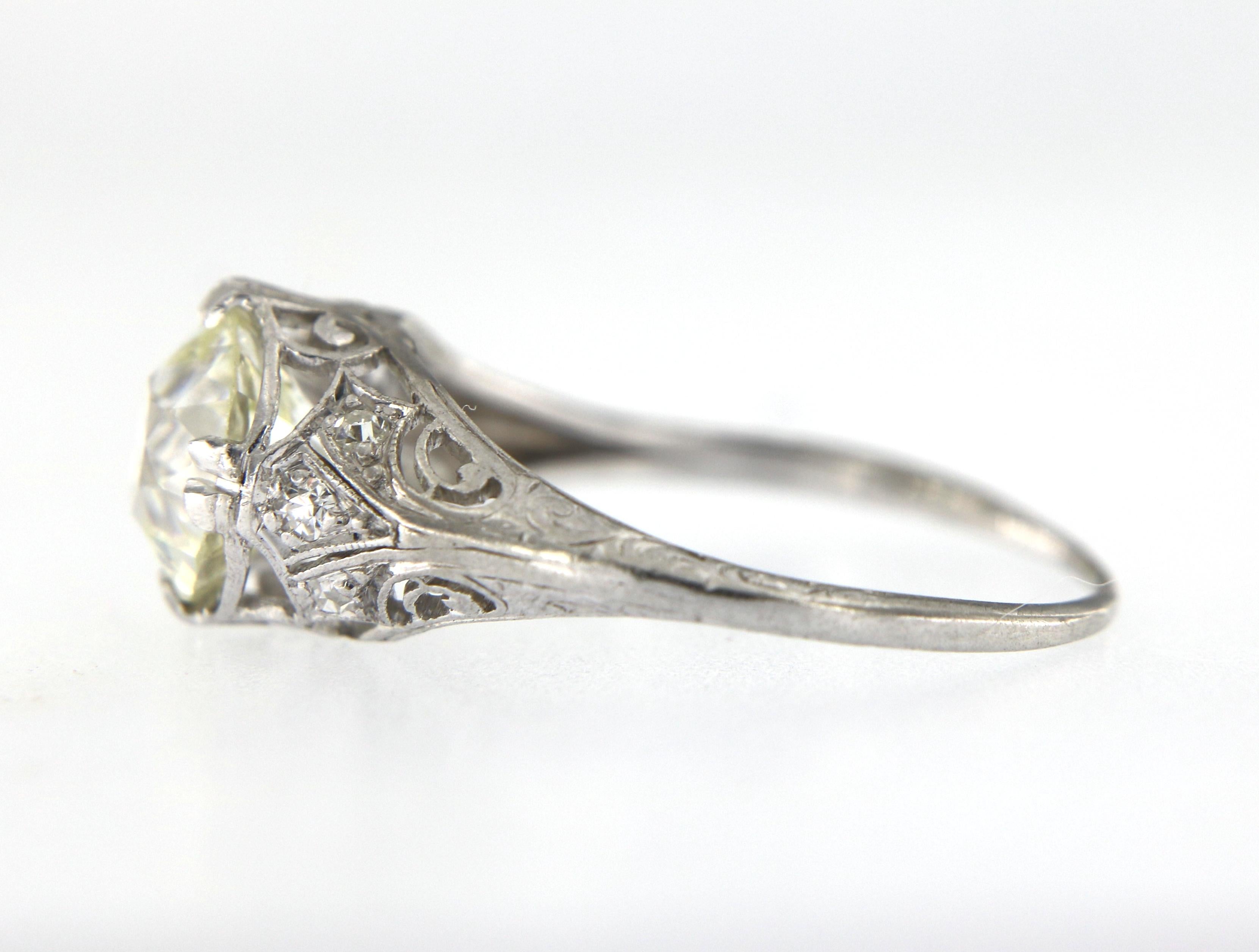 Art Deco 2.06 Carat Old European Cut Certified Diamond Platinum Engagement Ring 6
