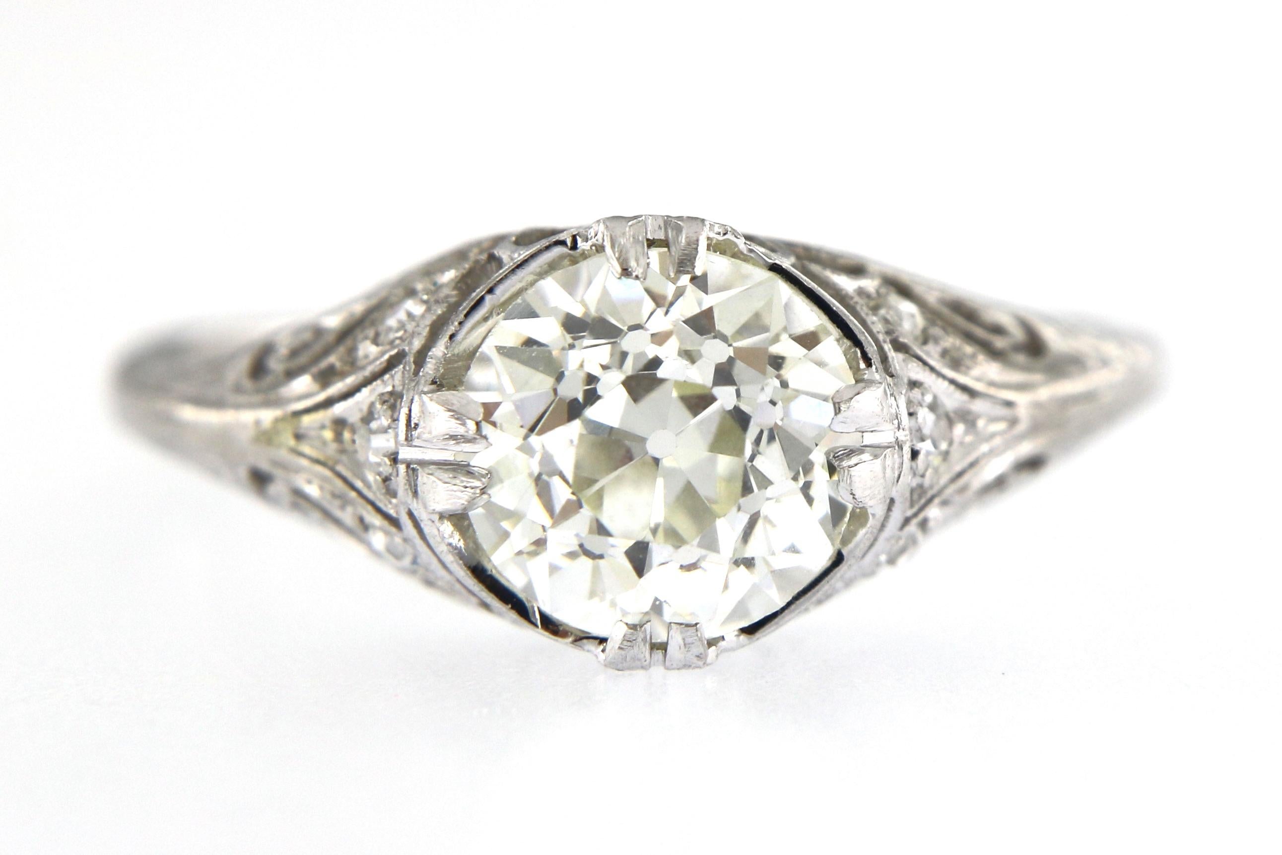 Art Deco 2.06 Carat Old European Cut Certified Diamond Platinum Engagement Ring 7