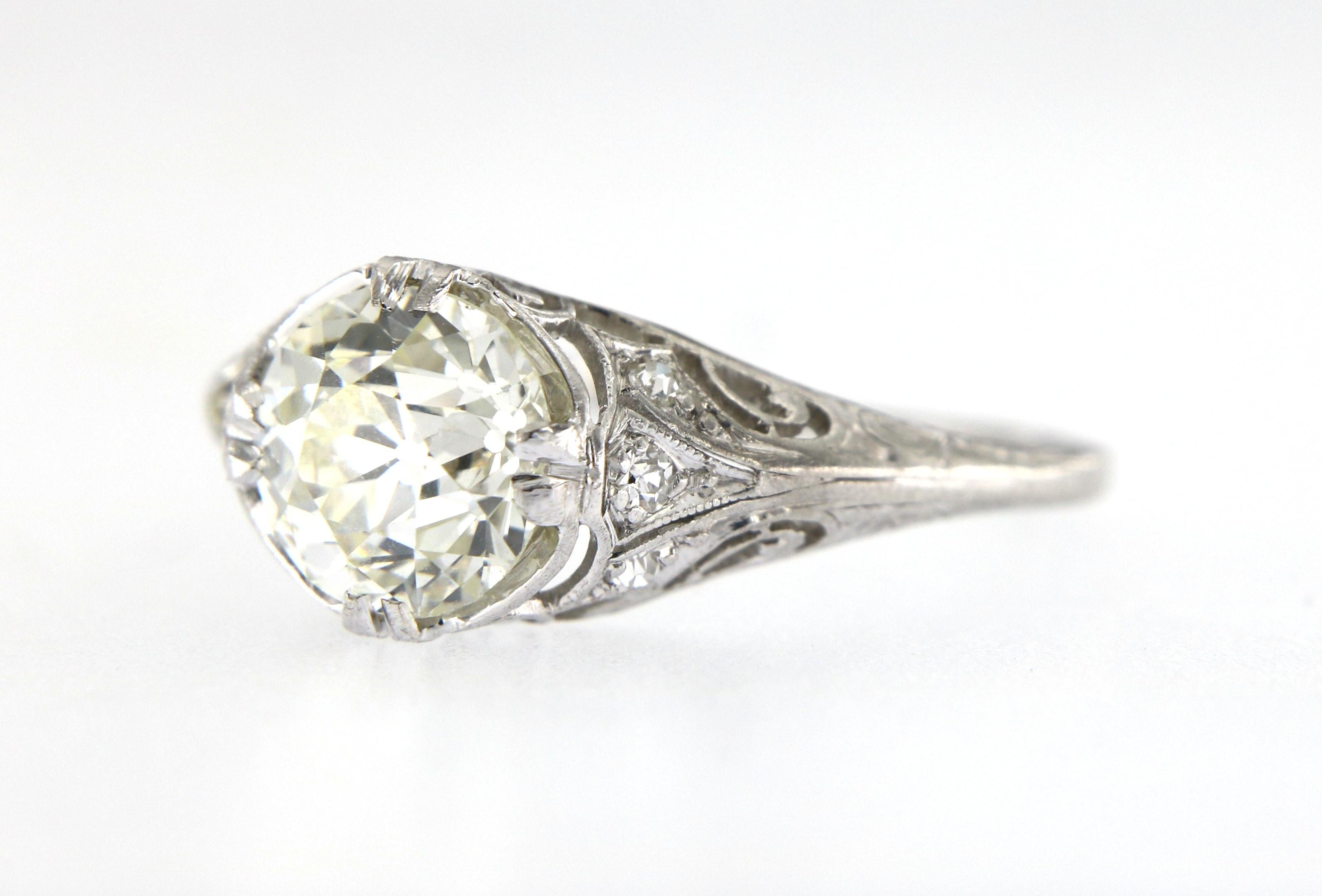 Women's or Men's Art Deco 2.06 Carat Old European Cut Certified Diamond Platinum Engagement Ring