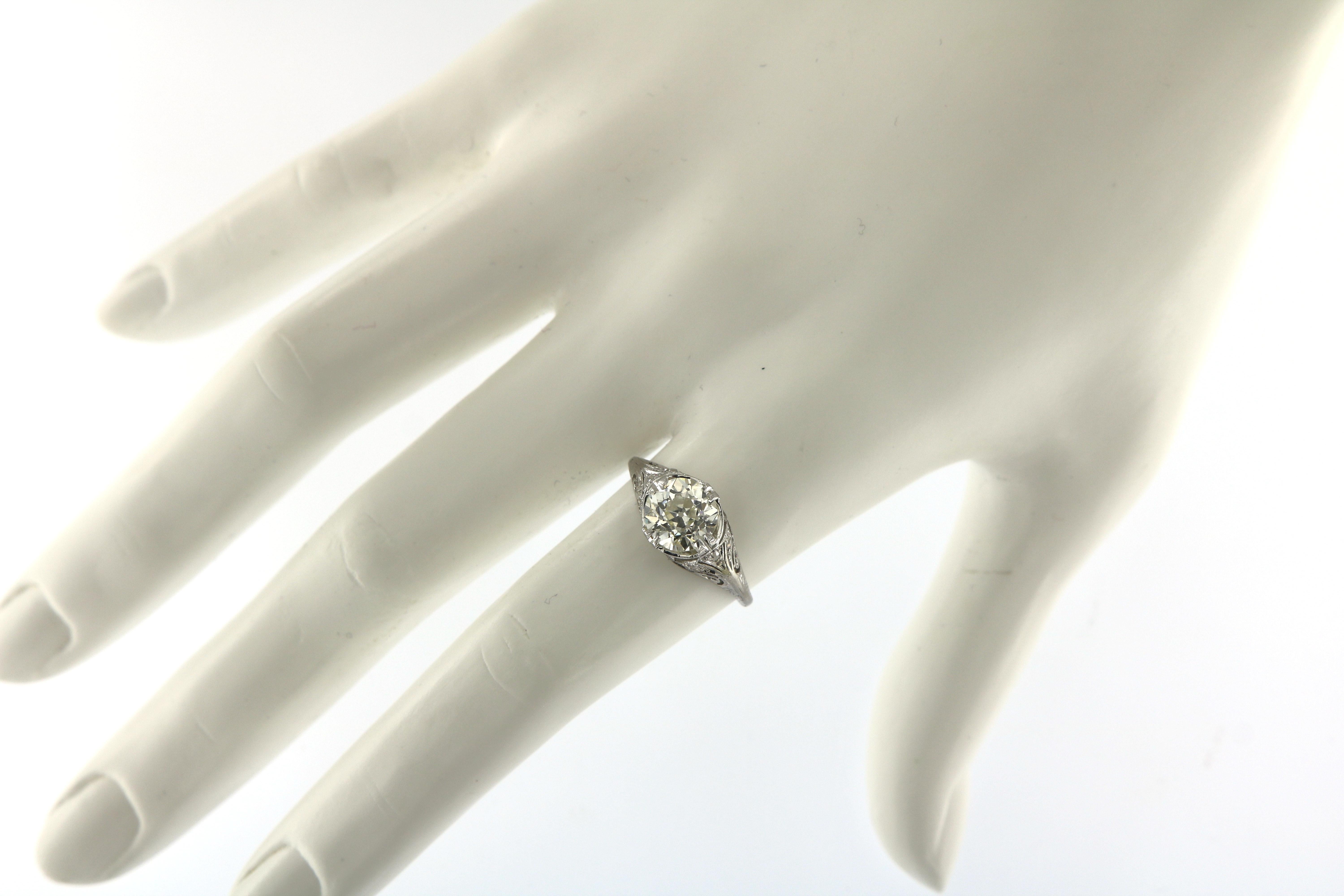 Art Deco 2.06 Carat Old European Cut Certified Diamond Platinum Engagement Ring 2
