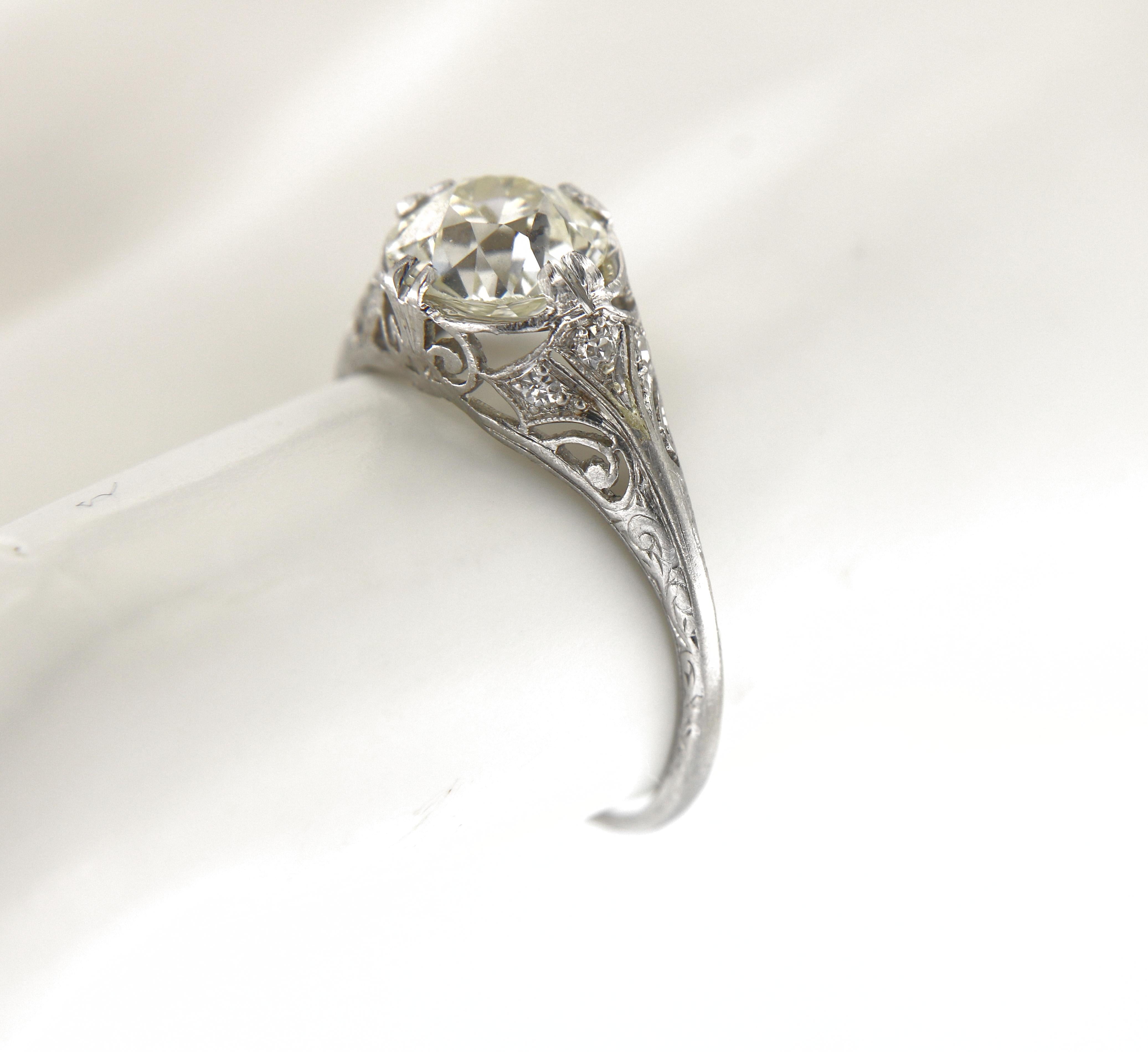 Art Deco 2.06 Carat Old European Cut Certified Diamond Platinum Engagement Ring 4