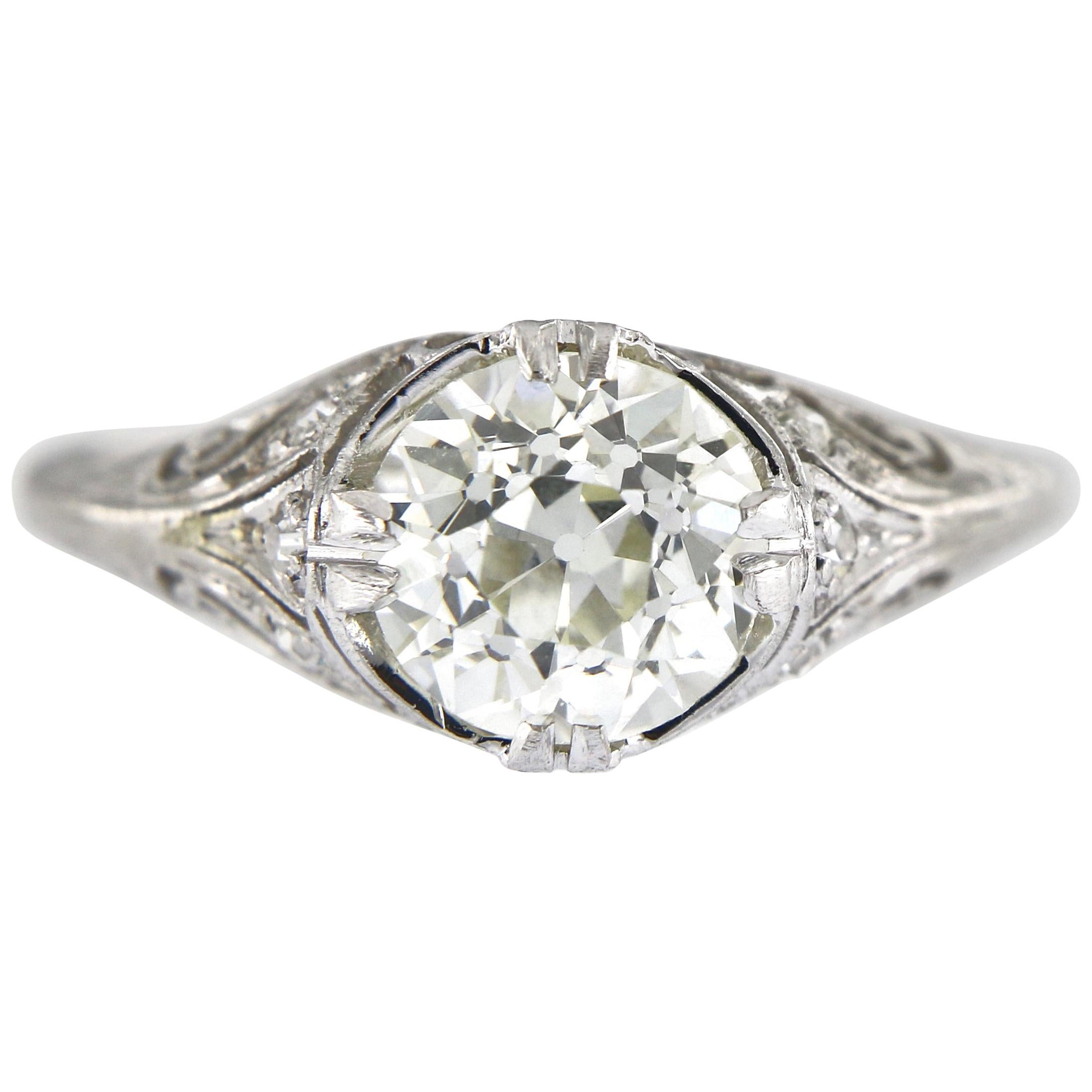 Art Deco 2.06 Carat Old European Cut Certified Diamond Platinum Engagement Ring