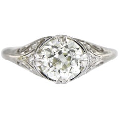 Antique Art Deco 2.06 Carat Old European Cut Certified Diamond Platinum Engagement Ring