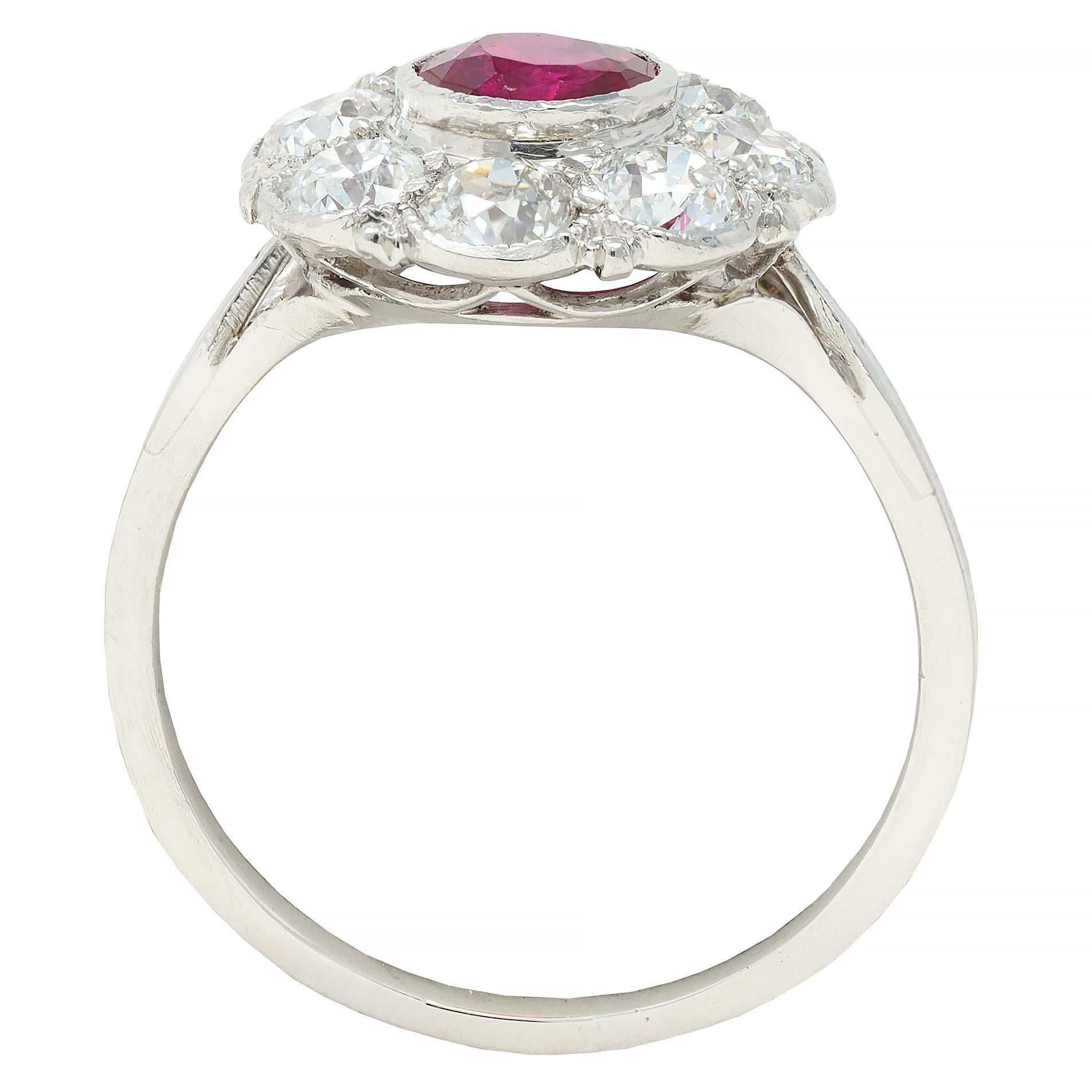 Art Deco 2.06 CTW No Heat Burma Ruby Diamond Platinum Vintage Halo Ring GIA For Sale 5