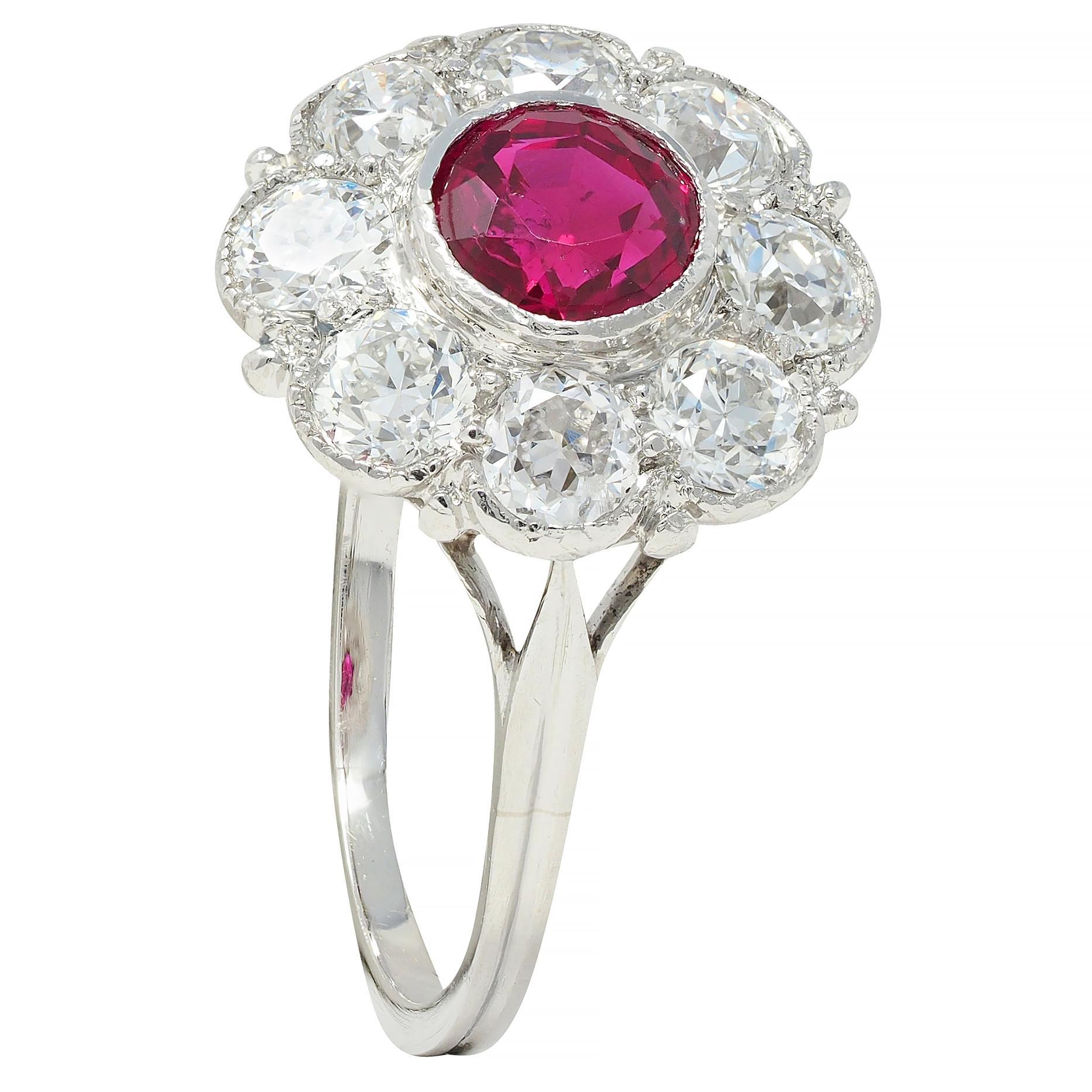 Art Deco 2.06 CTW No Heat Burma Ruby Diamond Platinum Vintage Halo Ring GIA For Sale 6