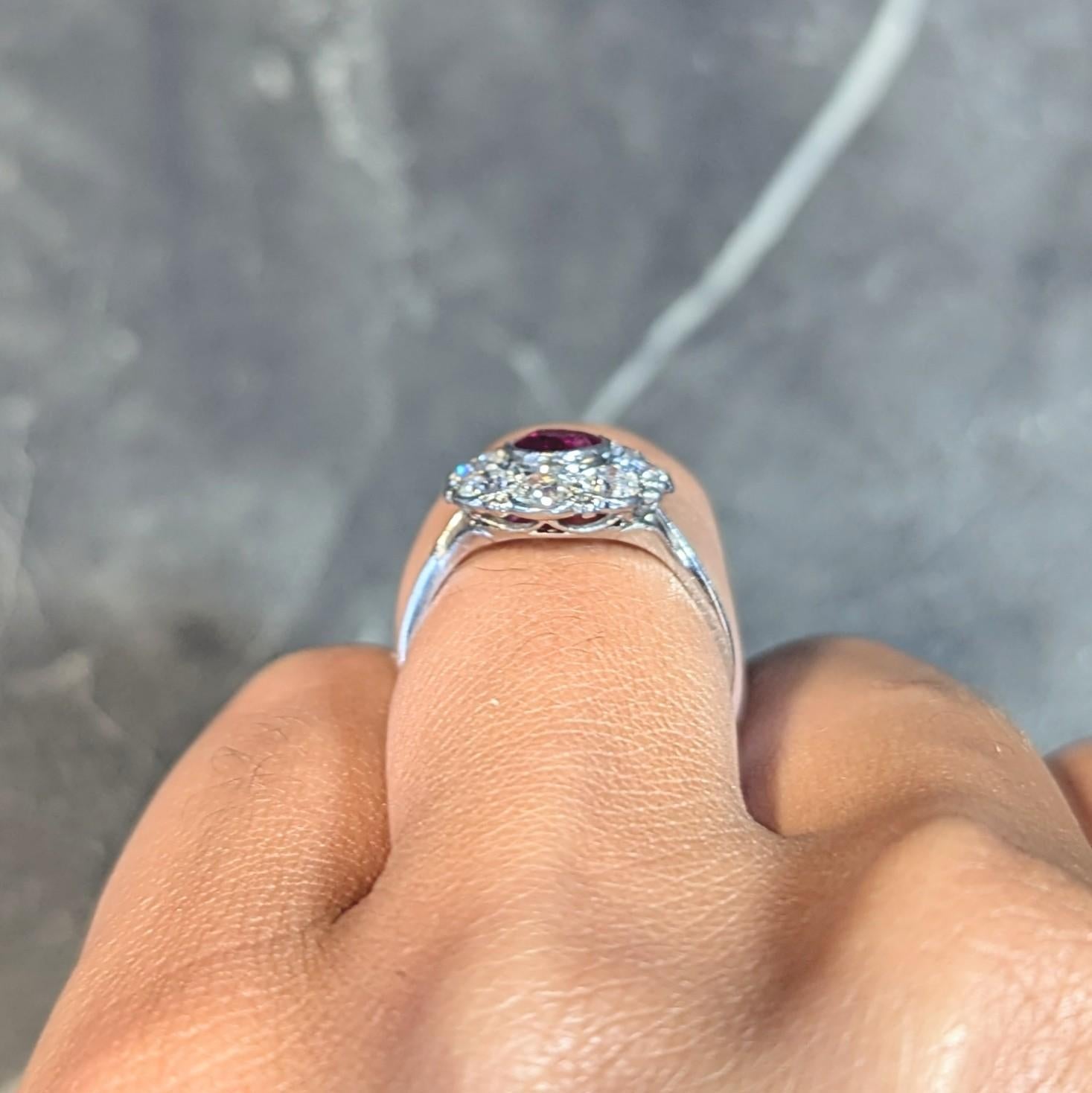 Art Deco 2.06 CTW No Heat Burma Ruby Diamond Platinum Vintage Halo Ring GIA For Sale 8