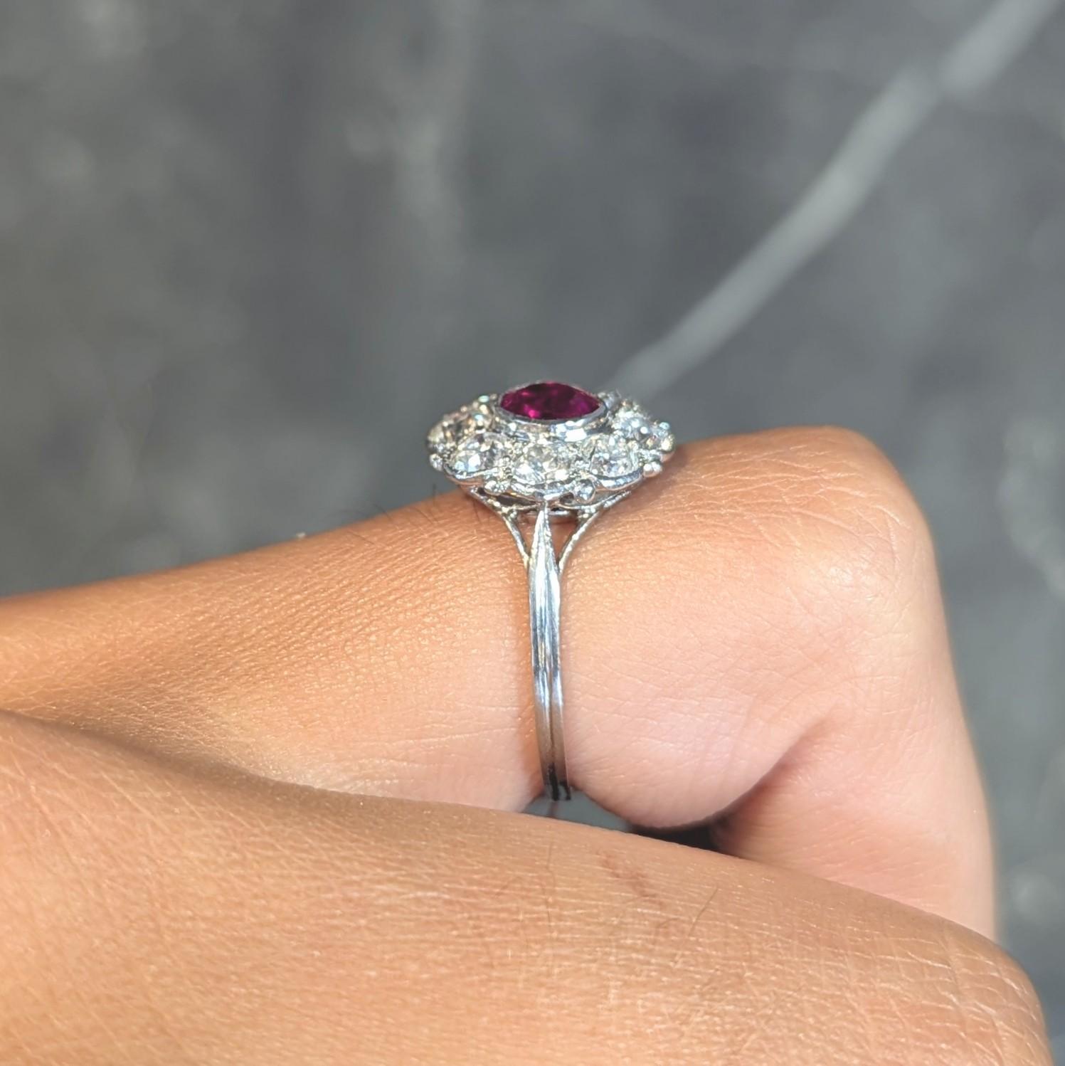 Art Deco 2.06 CTW No Heat Burma Ruby Diamond Platinum Vintage Halo Ring GIA For Sale 9