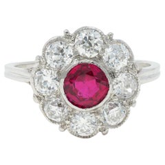 Art Deco 2.06 CTW No Heat Burma Ruby Diamond Platinum Vintage Halo Ring GIA