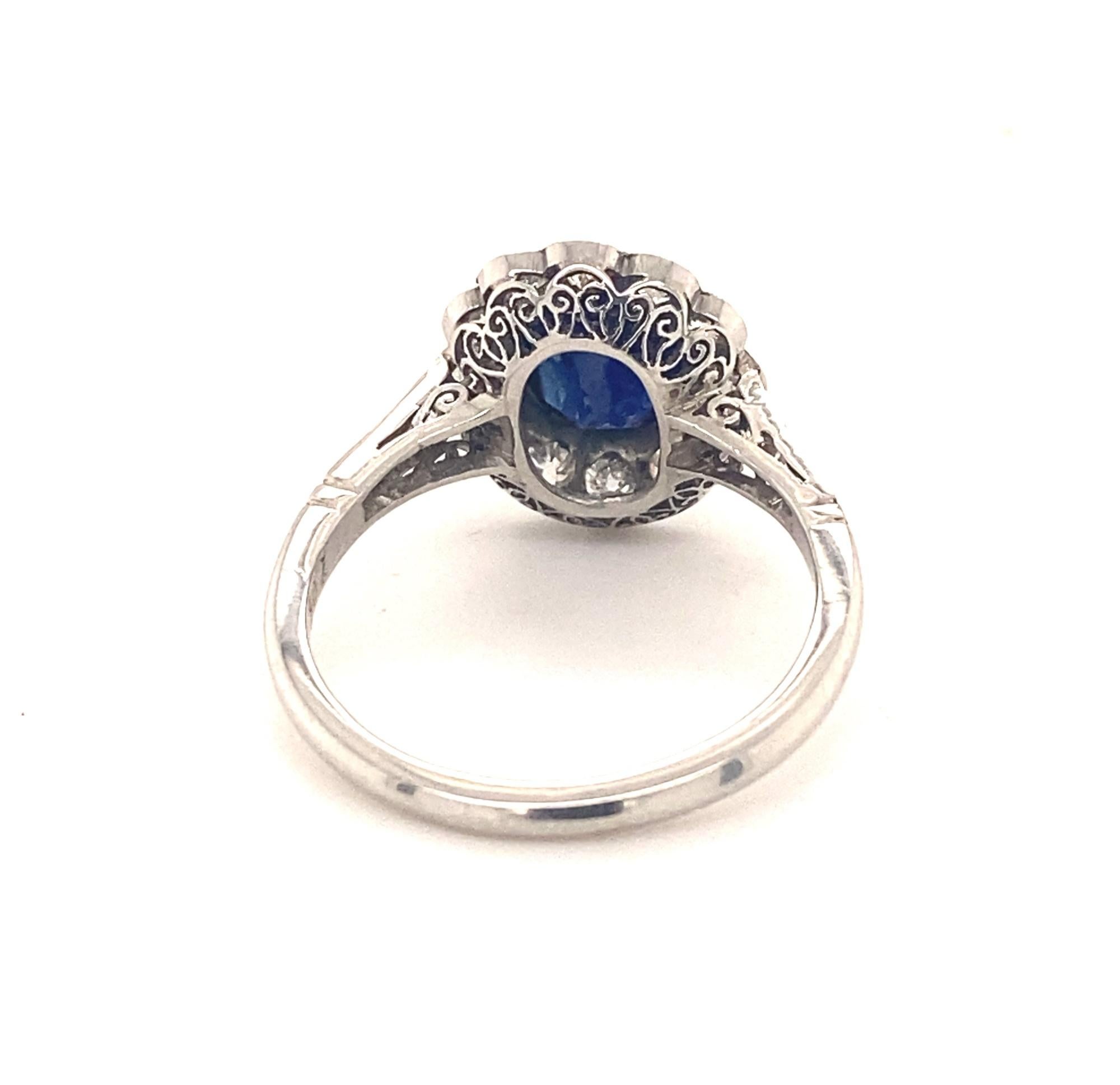 Women's Art Deco Style 2.06 Sapphire Diamonds Platinum Ring For Sale