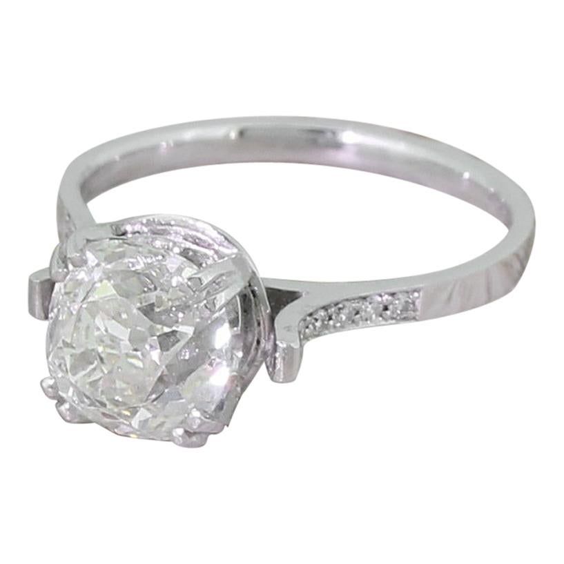 Art Deco 2.07 Carat Old Cut Diamond Platinum Engagement Ring For Sale