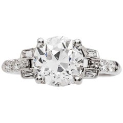 Art Deco 2.07 Carat Old European Cut GIA H VS1 Diamond Platinum Engagement Ring