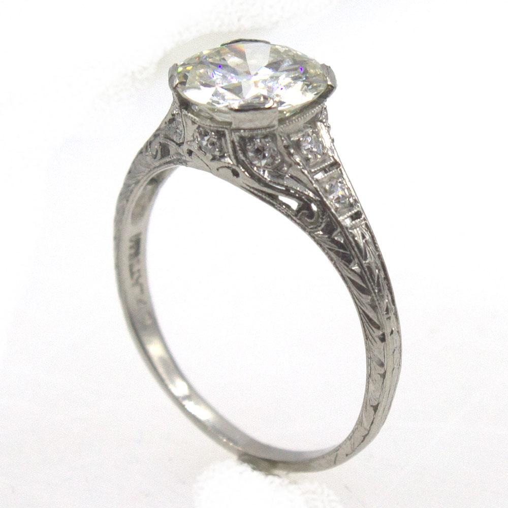 Art Deco 2.08 Carat Diamond Platinum Engagement Ring GIA Certified Diamond In Good Condition In Boca Raton, FL