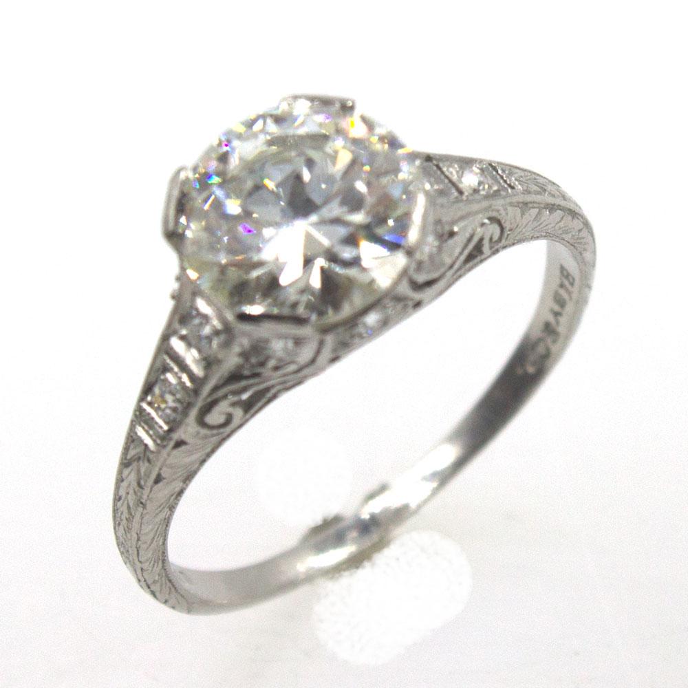 Women's Art Deco 2.08 Carat Diamond Platinum Engagement Ring GIA Certified Diamond