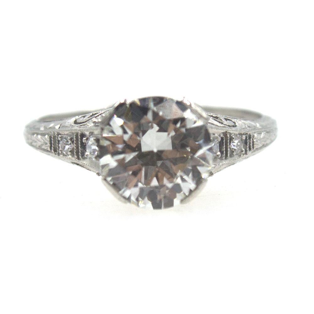 Art Deco 2.08 Carat Diamond Platinum Engagement Ring GIA Certified Diamond 1