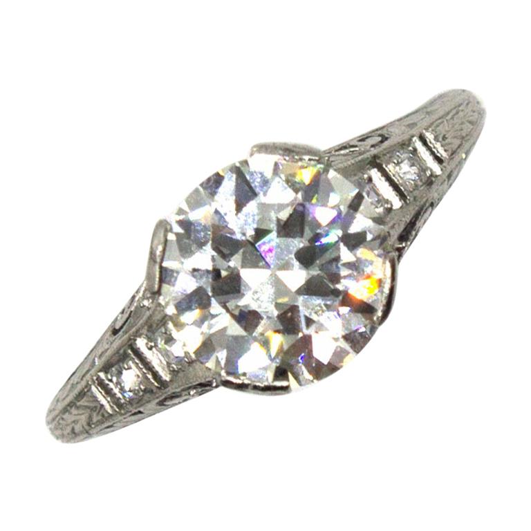 Art Deco 2.08 Carat Diamond Platinum Engagement Ring GIA Certified Diamond