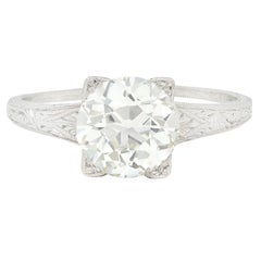 Art Deco 2.08 CTW European Diamond Platinum Vintage Solitaire Engagement Ring
