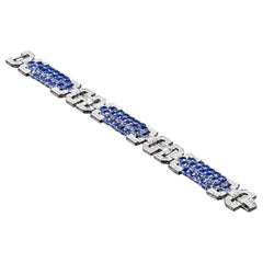 Art Deco 20.88 Carat Blue Ceylon Sapphire and 5.15 Carat VS Diamond Bracelet