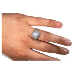 Art Deco 20ct Blue Star Sapphire Diamond Cocktail Ring in Palladium