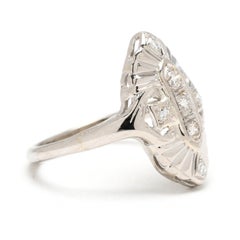 Art Deco .20ctw Diamond Navette Ring, 14k White Gold, Ring Size 6