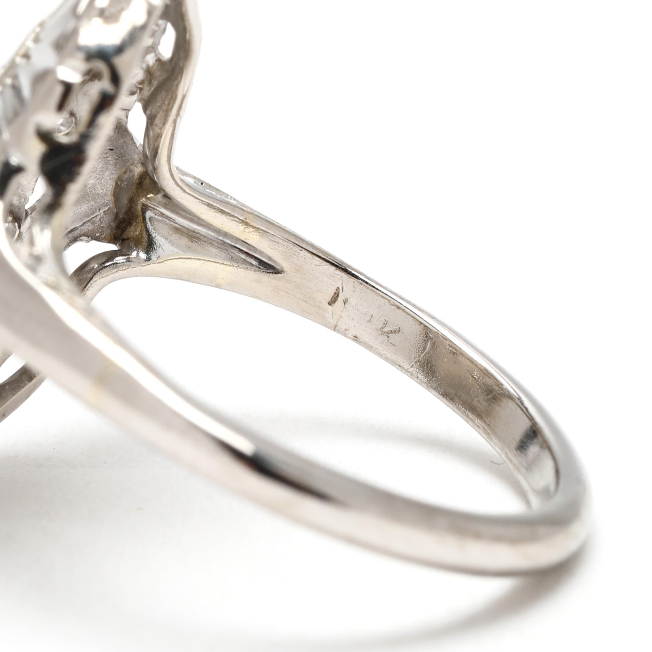 Women's or Men's Art Deco .20ctw Diamond Navette Ring, 14k White Gold, Ring Size 6 For Sale