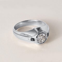 Art Deco 20K Gold Old European Cut and Sapphire Diamond Ring