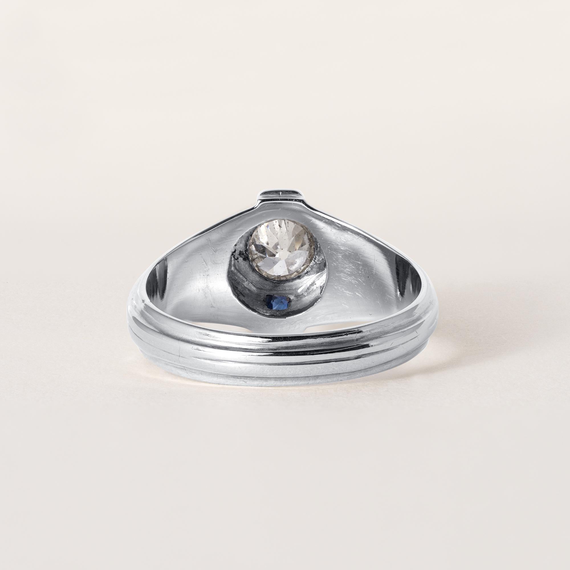 Taille vieille Europe Bague Art déco en or 20K, taille européenne ancienne et saphir, avec diamant en vente