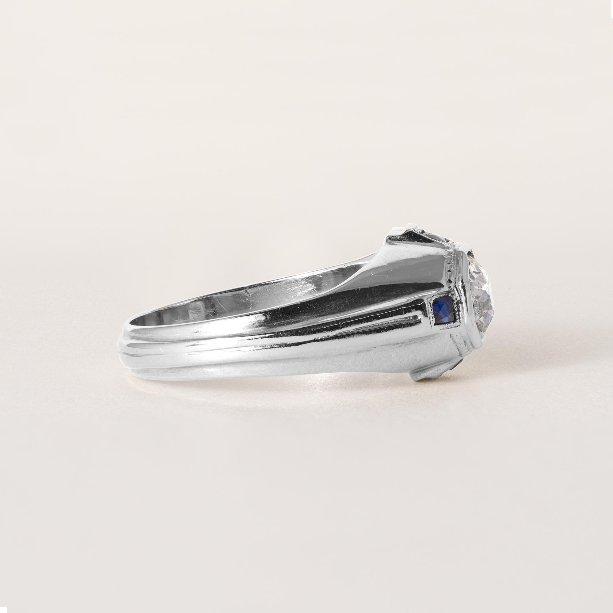 Bague Art déco en or 20K, taille européenne ancienne et saphir, avec diamant Unisexe en vente