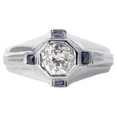 Art Deco 20K Gold Old European Cut and Sapphire Diamond Ring