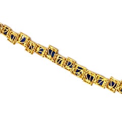 Art Deco Style 20 Karat Yellow Gold Mosaic Sapphire Coomi Bracelet