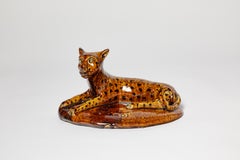 art deco 20th century black and brown ceramic panther sculpture by Kapi La Borne