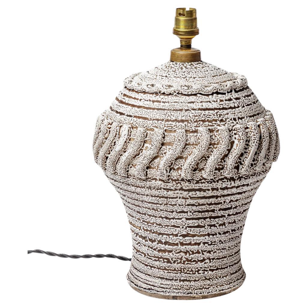 Art deco 20th century black and white ceramic table lamp style of Jean Besnard For Sale