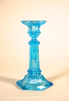 Art Deco 20th Century Blue Glass Candlestick, Austria circa 1920
