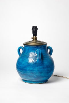 art deco 20th century design blue iznik ceramic table lamp circa 1940 Lachenal