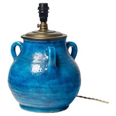 art deco 20th century design blue iznik ceramic table lamp circa 1940 Lachenal